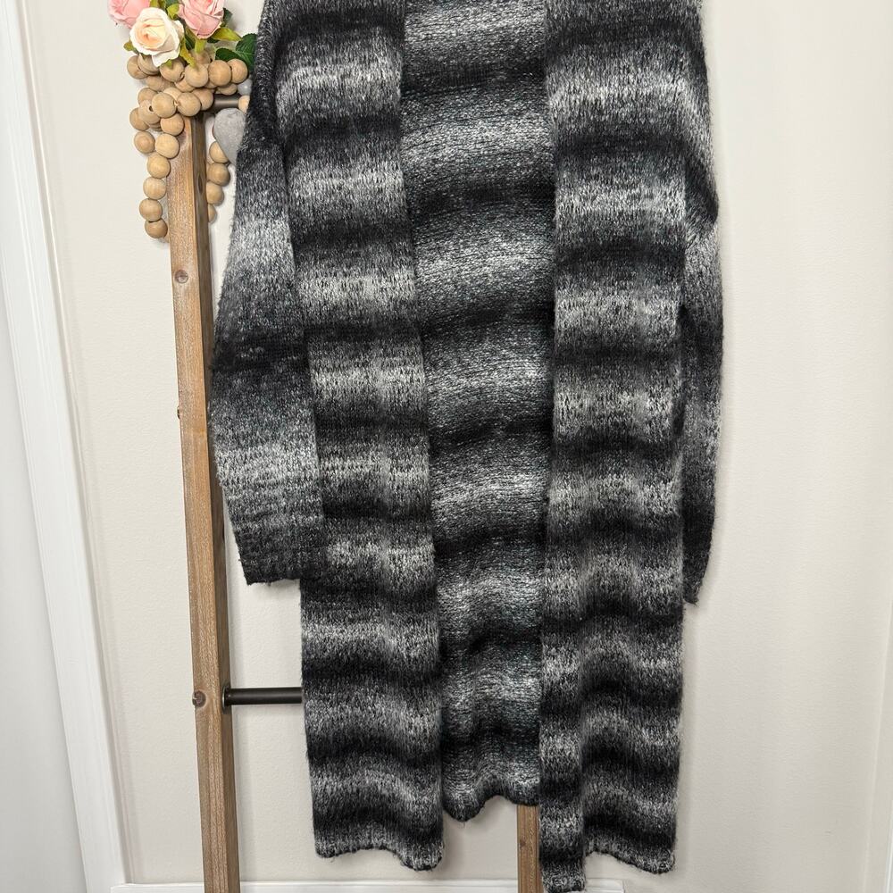 Sonoma Flyaway‎ Duster Open Front Black White Stripe Cardigan Size Large - Picture 3 of 8